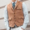Lapel Men's Herringbone Farbic Men's Suits Vest Casual Business Men's Vest Single Breasted With Real Pocket For Groomsemen 1