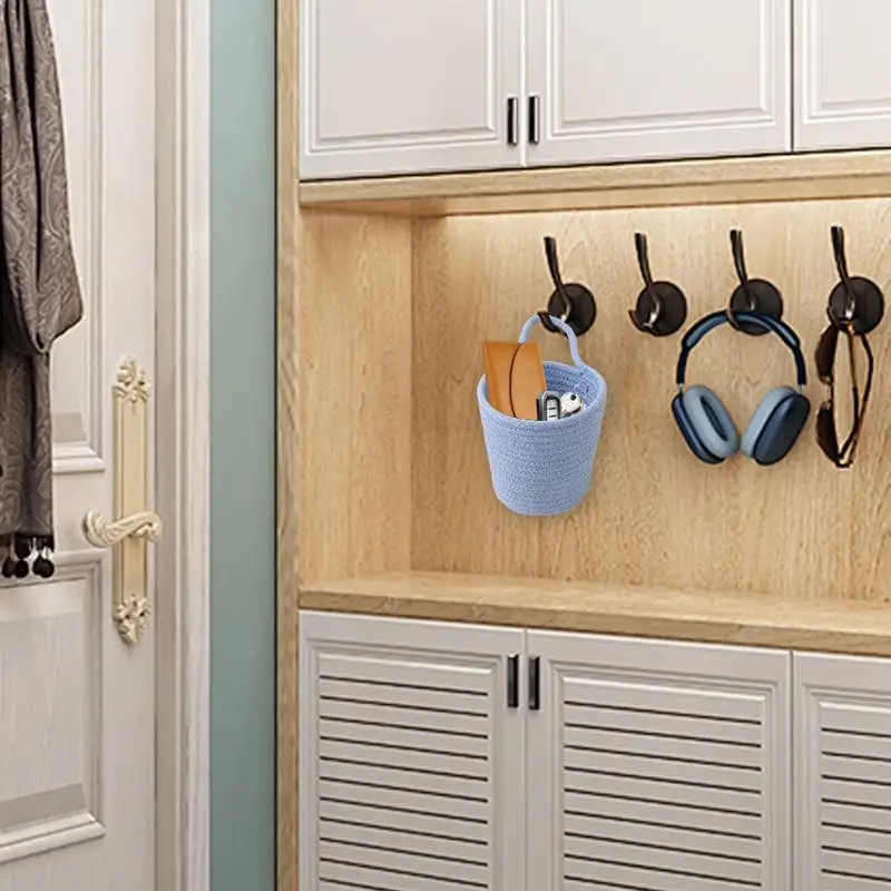 Handmade Woven Organizer Container Cotton Rope Storage Basket Wall Basket With Handle Child Toy Storage Vegetable Rope Bins