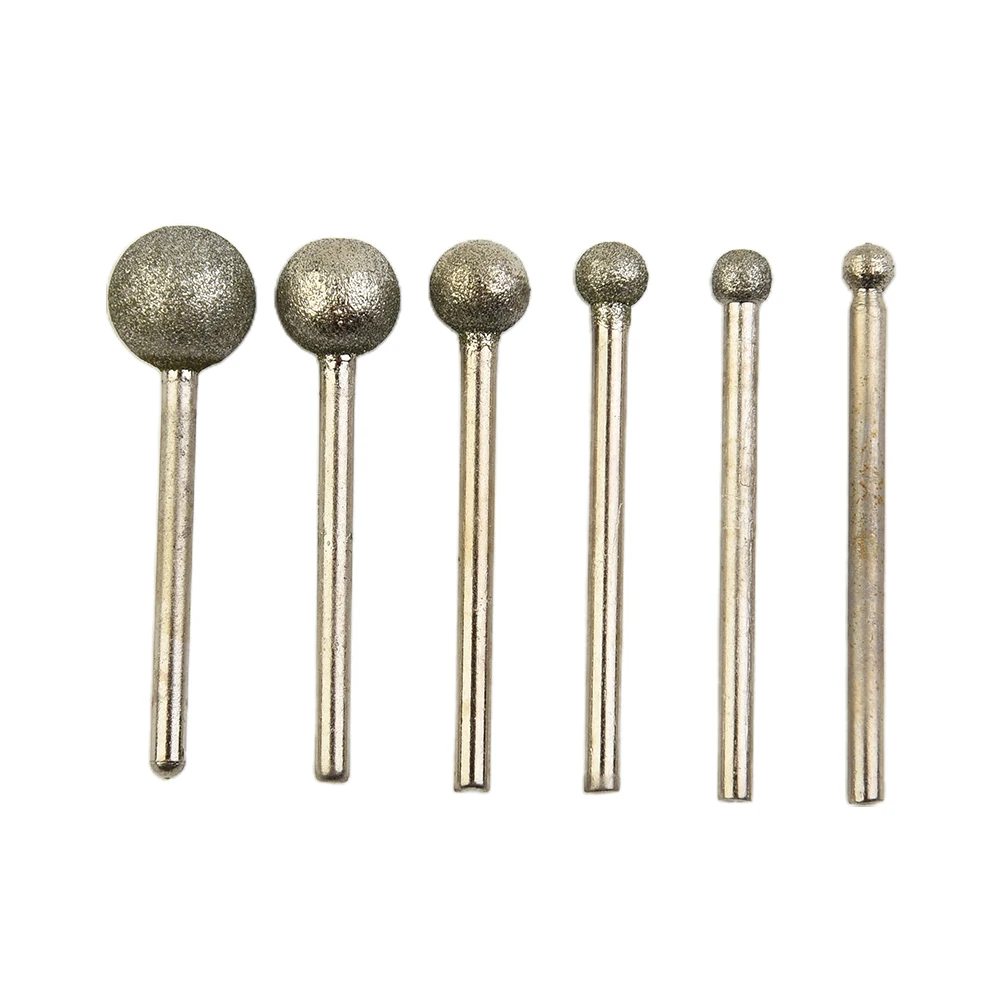 

6pcs 4/5/6/8/10/12mm Spherical Diamond Grinding Needle Head 3mm Shank For Sculpting Dressing Internal Grinding