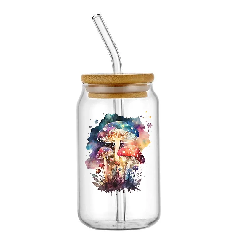 Beautiful mushroom pattern Uv Dtf 4Inch Decals Diy Waterproof For Wraps Glass Cups uv dtf cup wrap