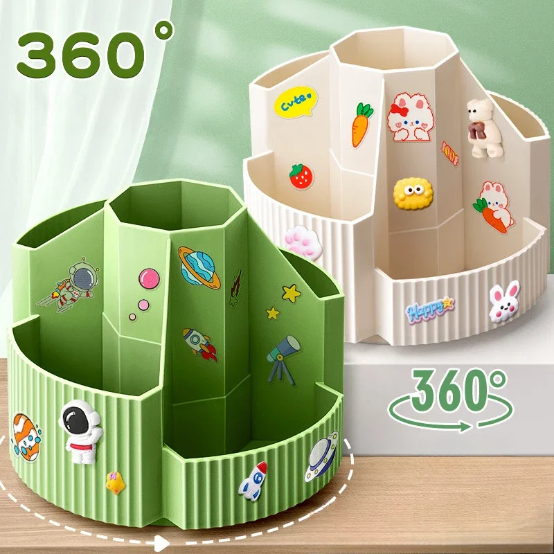 Desktop Stationery Organizer 5 Slots Stationery Storage Box 360 Degree Rotating Pencil Cup for Home Office School