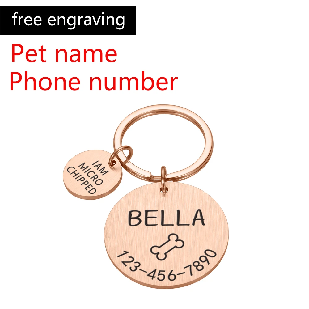 Engraved Dog Pet ID Tag Personalized Name Phone Bone Flower Pet ID Name for Cat Puppy Dog Tag Pendant Keyring Pet Accessories 