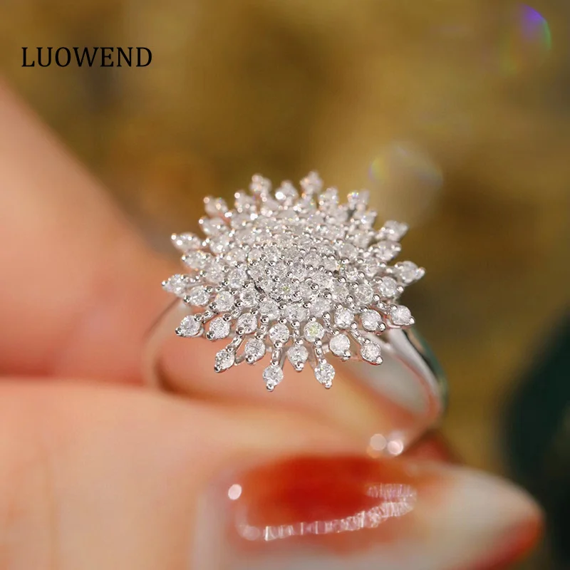 Luowend Anelli In Oro Bianco 18 Carati Design Romantico Di Fuochi D'Artificio Anello Di Fidanzamento Con Vero Diamante Naturale Da 0.60 Carati Per Gio