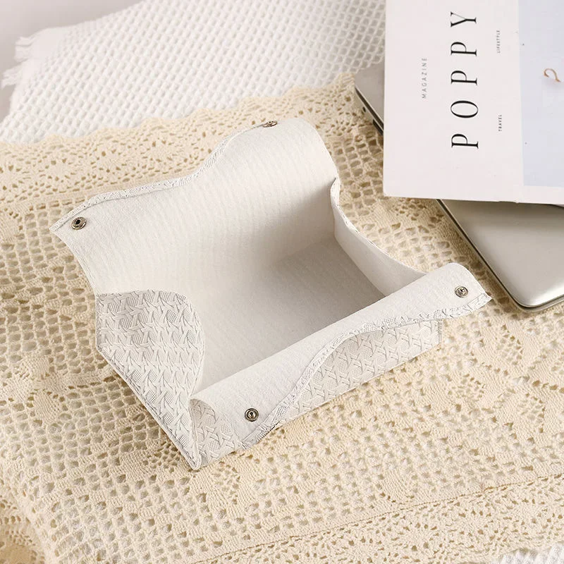 Modern Minimalist and Luxurious Living Room Coffee Table Dining Room Tabletop Tissue Box Creative Leather Drawstring Paper Box 4
