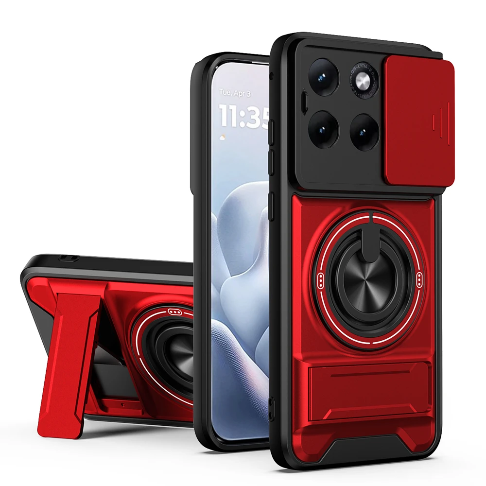 Luxury Armor Magnetic Ring Bracket Case with Slide Lens Cover