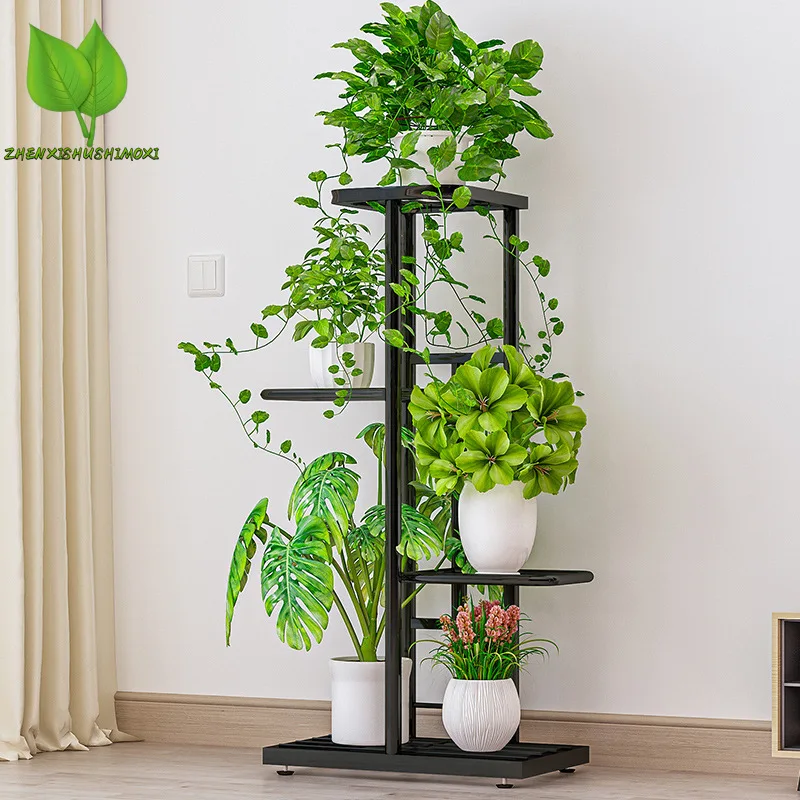 Metal Flower Pot Holder 4 Tier 5 Potted Plant Stand Storage Rack Display Stand Indoor Garden Decor