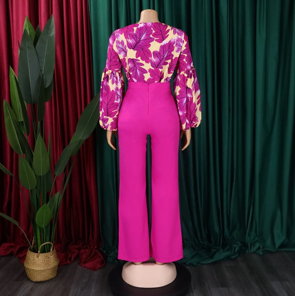 Women's Two-Piece Set Spring New Fashion Printed Strap Tops & Wide Leg Pants Set Temperament Elegant Commuting Trousers Sets