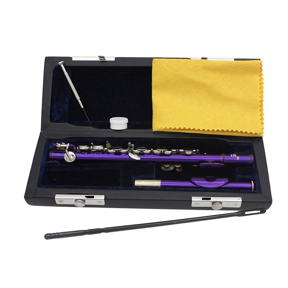 SLADE 16-Hole Piccolo C Key Purple/Silver Key White Copper Mouthpiece Woodwind Instrument with Accessories