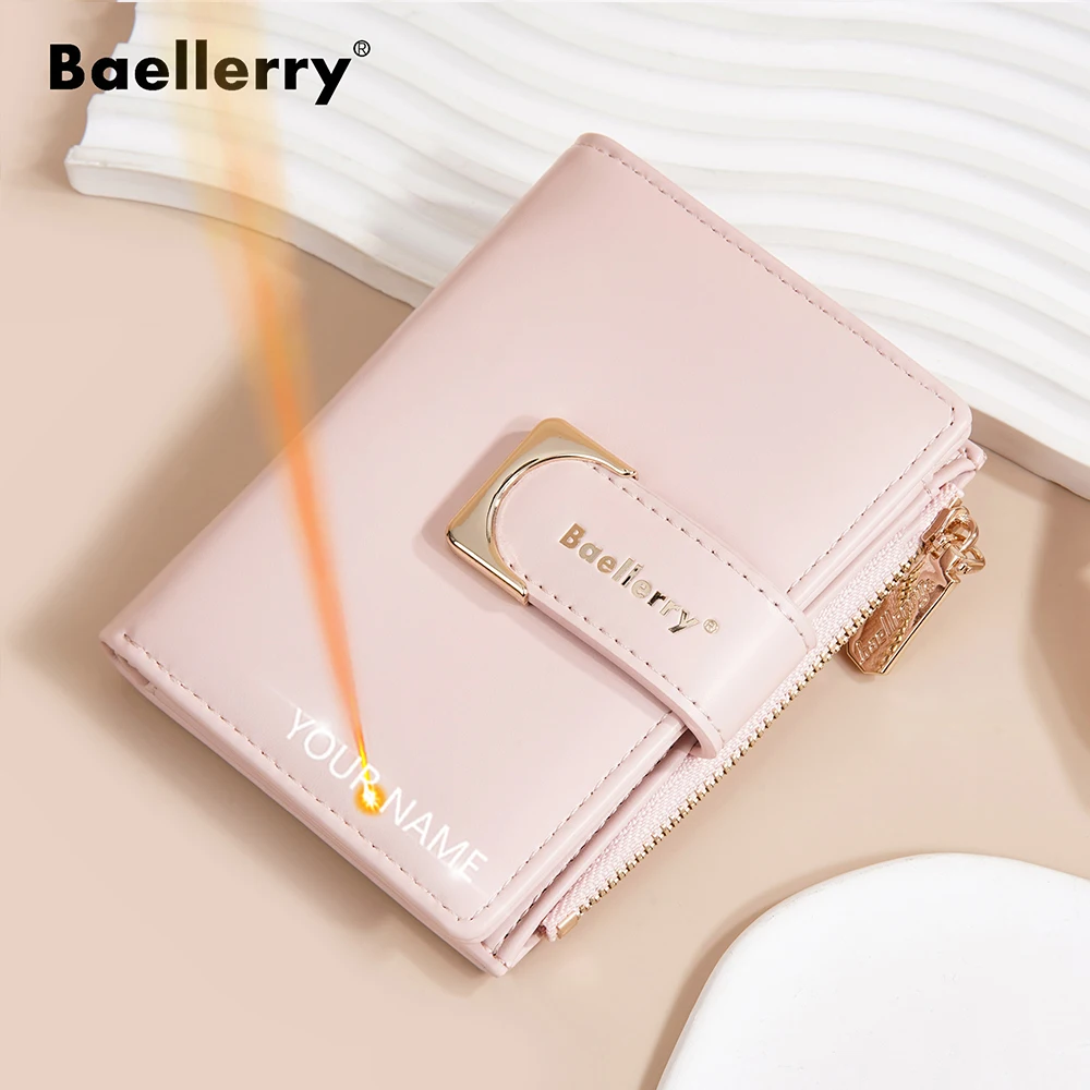 Name Engraving Women Wallets New Short Card Holders High Quality Female Purses Simple Coin Pocket Zipper Women's Money Clips