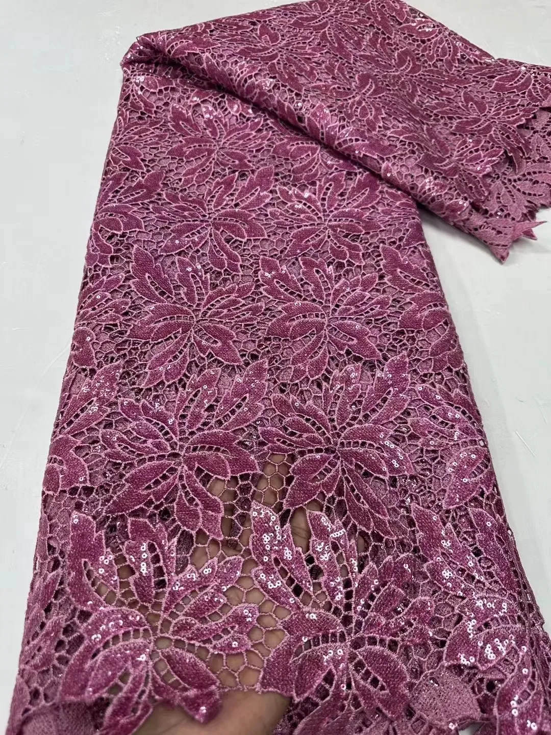 

Nigerian Guipure Cord Lace Fabric 2024 High Quality African Lace Fabric With Sequins for Elegant Women Dresses Materials