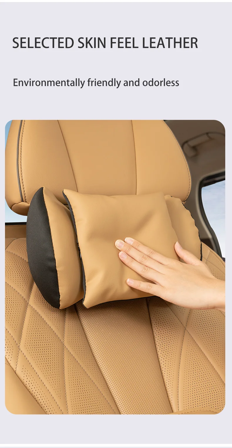 High quality car neck pillow headrest lumbar support leather material Comfort an