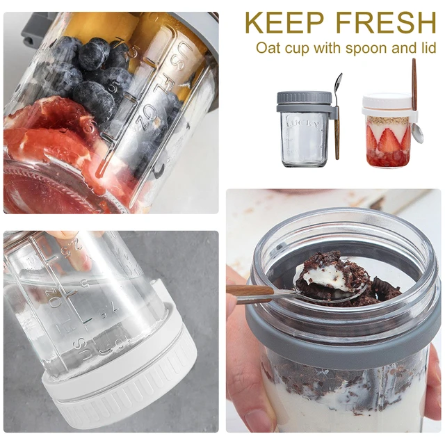 Mason Jar with Spoon Airtight Lid Clear Scales Wide Mouth Microwavable Meal  Prep Glass Refrigerated Storage Oats Container Cup - AliExpress