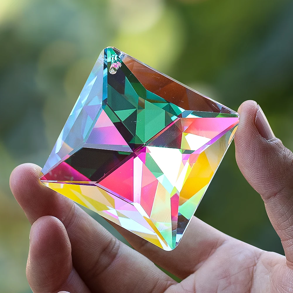 50mm Streamer AB Color Prism Glass Laser Faceted Geometry Square Crystal Chandelier Lighting Parts Rainbow Sun Catcher Dangle