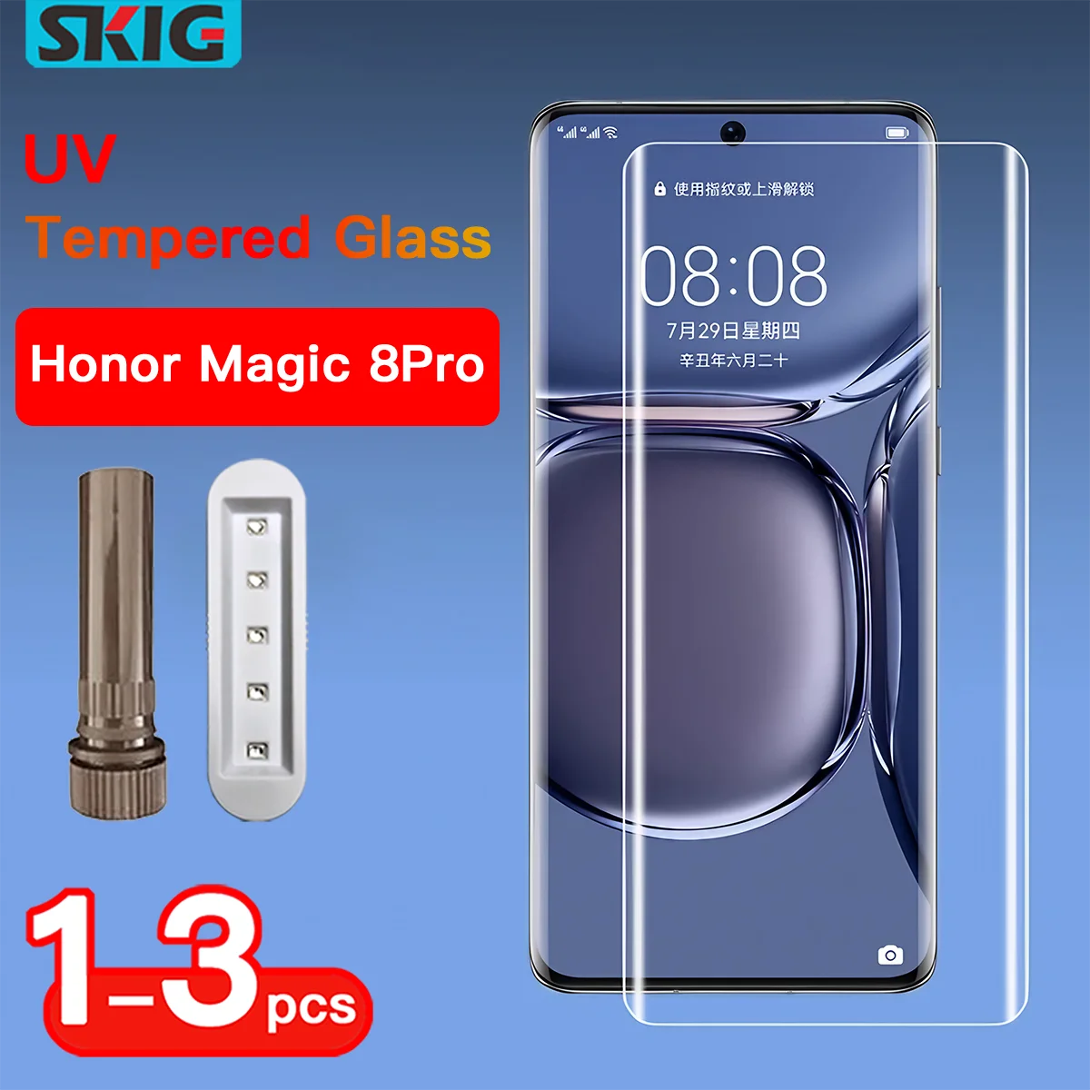 1-3PCS UV-gehärtetes Glas für Honor Magic 8 7 6 5 4 3 Pro Vollständig abdeckender, kleberhaltender Displayschutz