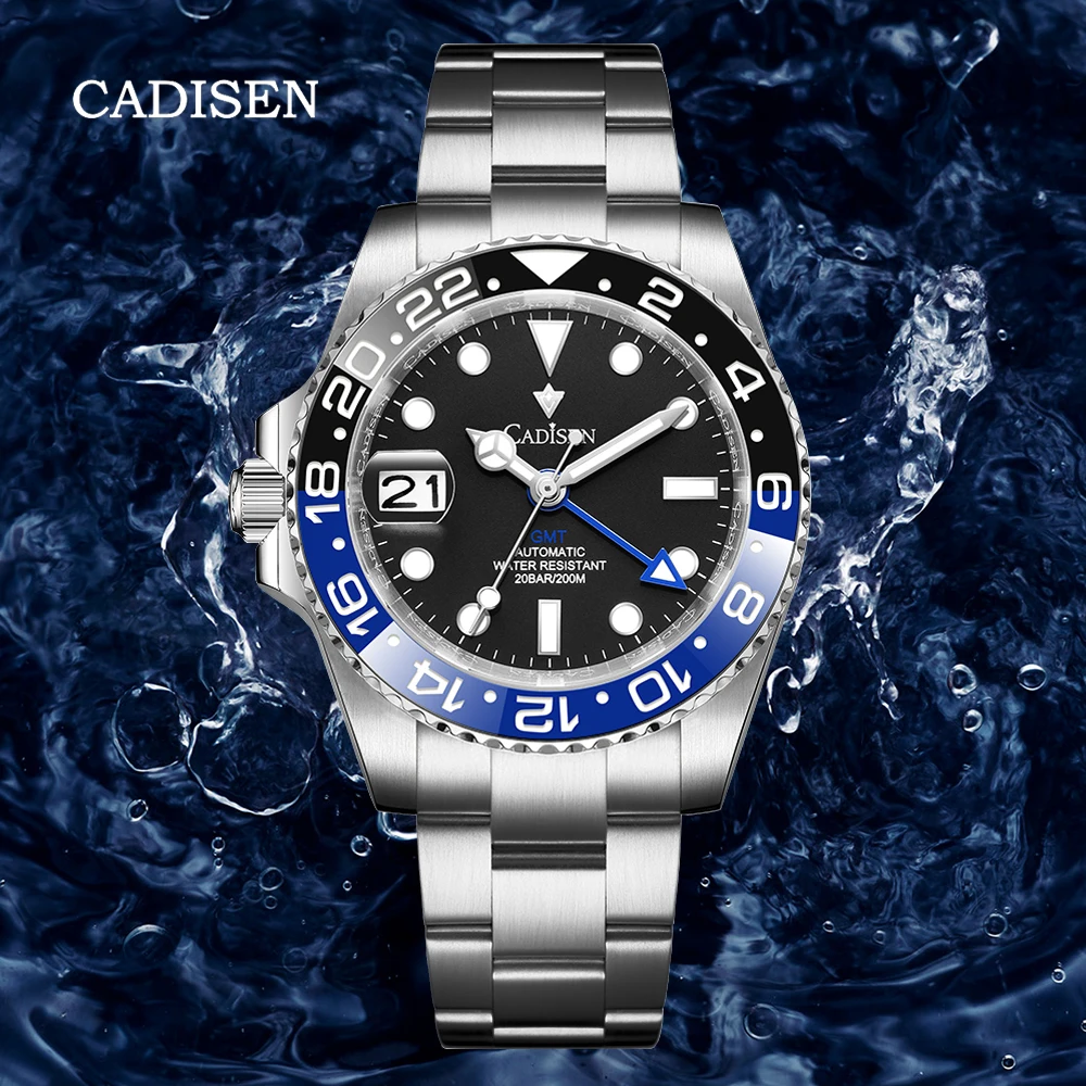 

CADISEN GMT Mens Mechanical Watches NH34A Automatic Watch For Men Luxury AR Sapphire Mirror Sports 200M Waterproof Reloj Hombre