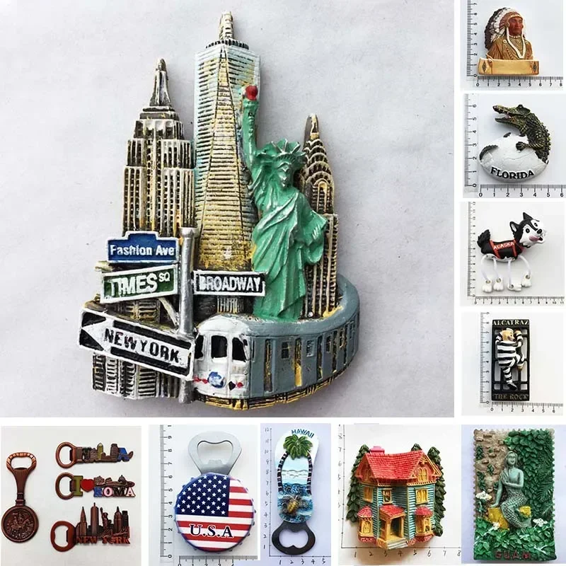 USA Fridge Magnets Bottle Opener New York Tourist Souvenirs Refrigerator Magnetic Stickers Collection Decoration Gifts