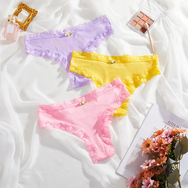 Sweet Candy Color Cotton Crotch Girl Underwear Tanga Women Lace