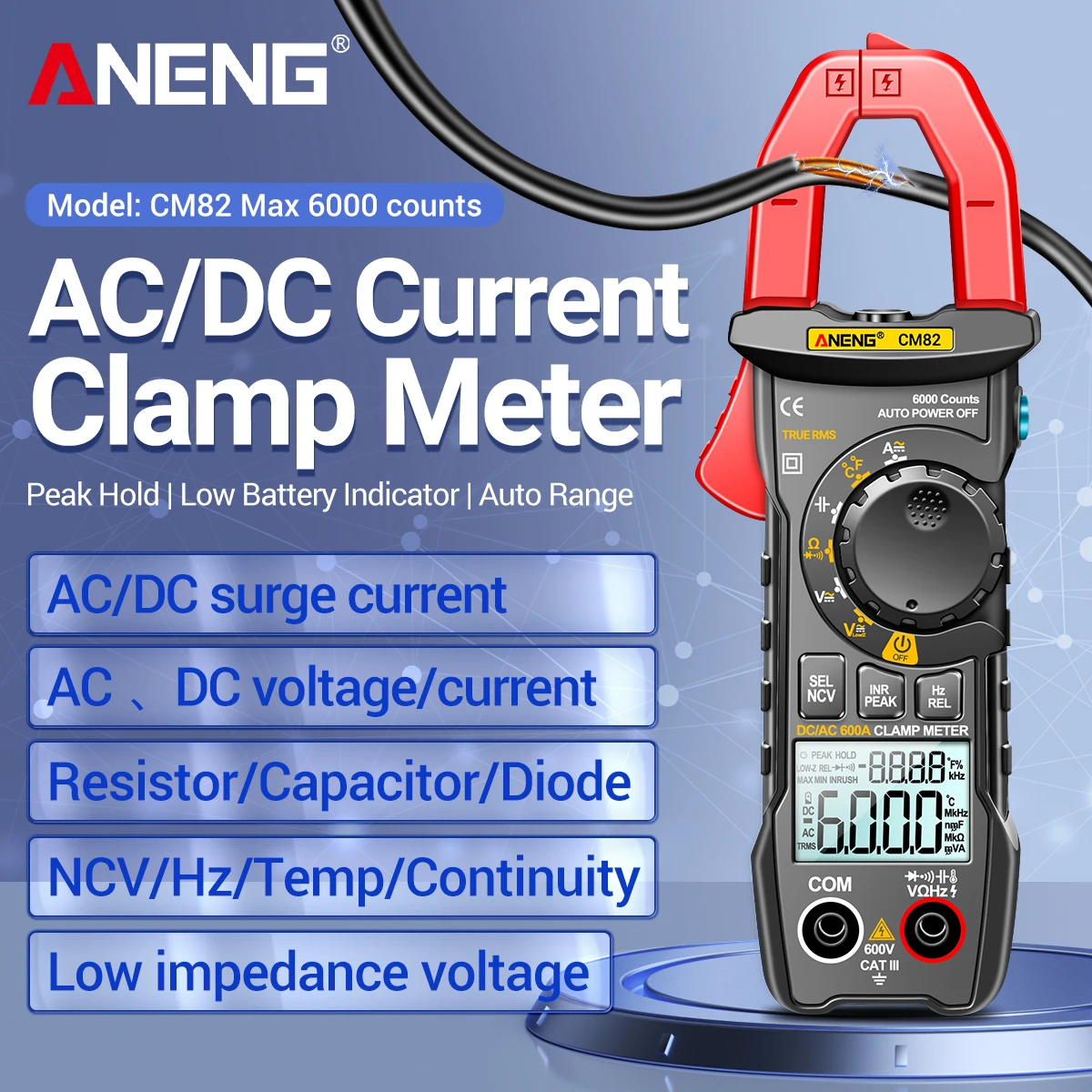 ANENG CM82 Digital Clamp Meter 6000 Counts True RMS NCV 600V Voltage 600A DC/AC Current Digital Multimeter Clamp Current Meter digital multimeter multimeter tester