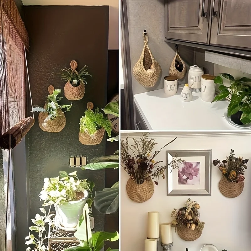 3-Pack Hanging Teardrop Kitchen Storage Baskets – Hand-Woven Wall-Mount Fruit & Vegetable Holder 5