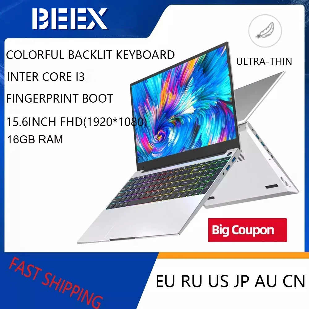 BEEX 15.6'' i3 Protable Computer 16GB RAM Laptops Laptop Intel Core 512G SSD Fingerprint Unlock 1920x1080 Gaming |