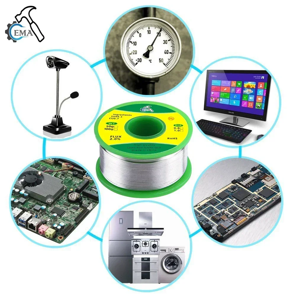 무연 로진 코어 솔더 와이어 Sn99.3Ag0.3Cu0.7 1mm 100g 저융점 주석 와이어 RoHS PCB 전자 용접 수리 1-6팩
