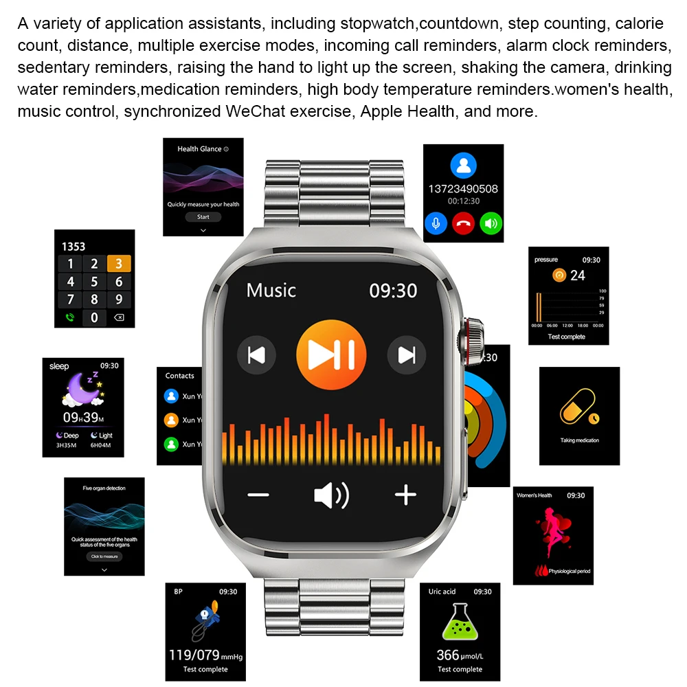 ECG+PPG Bluetooth call AMOLED full touch screen smart watch men's women watch sport heart rate fitness waterproof 2.04"368*448 5