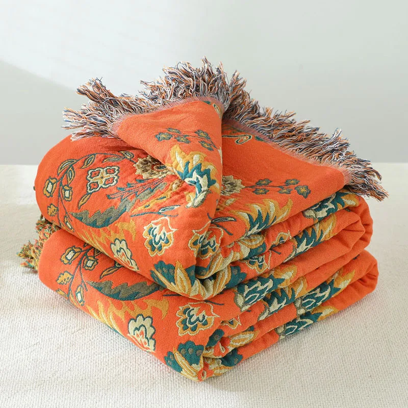 thumbnail image 1 of Toalla de sofá con borlas estilo lenguaje de flores de gasa de algodón, funda de sofá de doble cara para cuatro estaciones, manta de sofá, toalla, 1 of 5