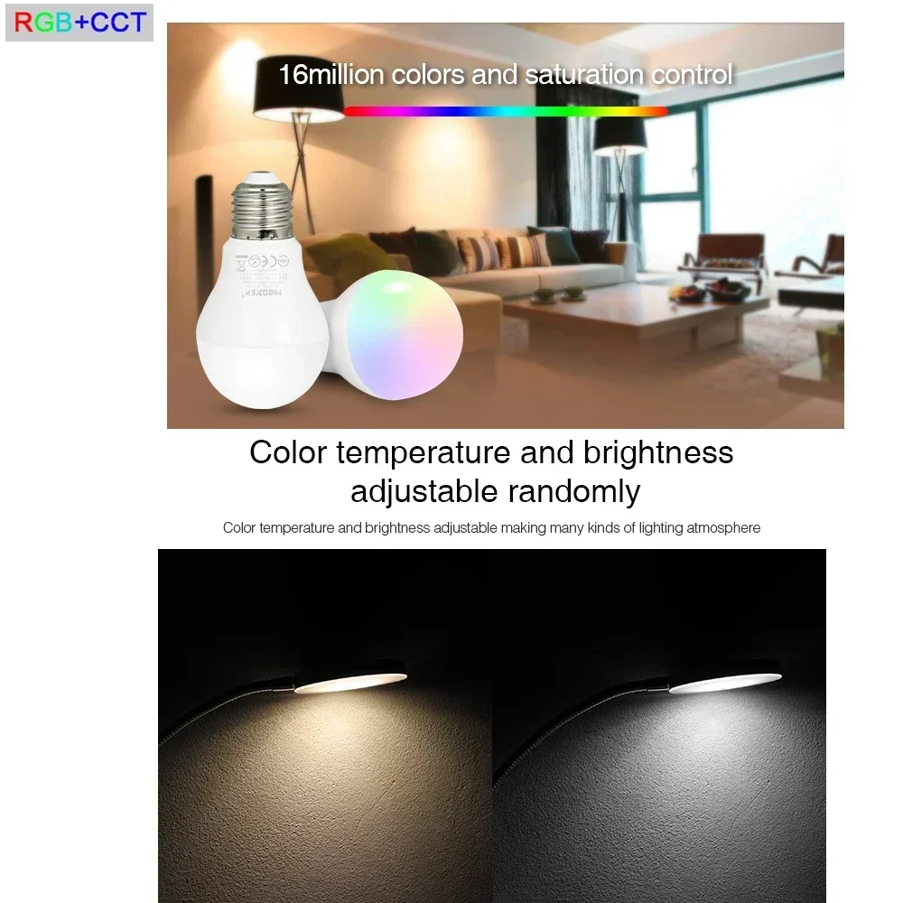 Miboxer 스마트 듀얼 화이트 RGB CCT LED 전구, 2.4G, 4W, 5W, 6W, 9W, 12W, E27, GU10, MR16, E14 스포트라이트, 2.4G 리모컨 AC110V-220V