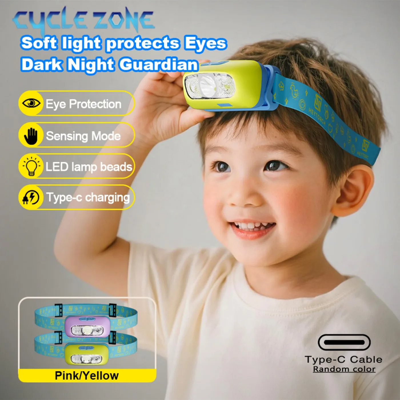 Lampe frontale enfants LED détection recharge USB-C pêche vélo camping sécurité