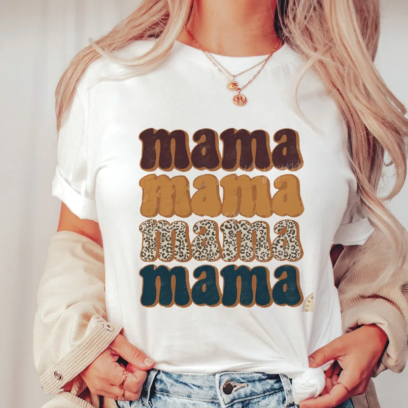 115g Weight Short Sleeve Sleeve Length Pullovers Placket Type Regular Sleeve Sleeve Type Wholesale Women'S Casual MAMA Letter Leopard Short Sleeve Printing T-Shirts