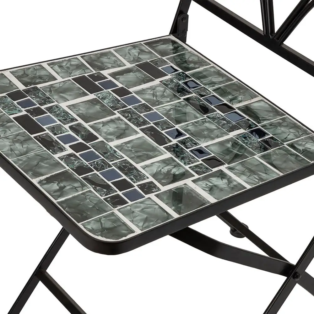 3 Piece Marbled Glass Mosaic Bistro Set Folding Table Chairs Indoor Outdoor Patio Furniture 6