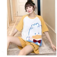 Summer Gilrs Two Pieces Sets Pajamas Shorts O-neck Short Sleeve Thin Homewear With Ruffles Loose Cartoon Printing Big Size Cute - Image 6