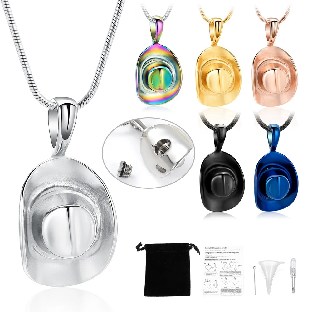 New Cowboy Hat Cremation Urn Pendant Necklace Holder for Ashes Perfume Memorial Ash Urn Jewelry Women/Men Present