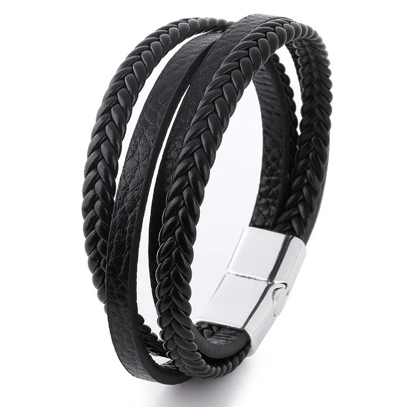 Handmade Braided leather bracelet leather magnetic bracelet leather bangle men's jewelry Original trinkets diy alloy magnetic clasp