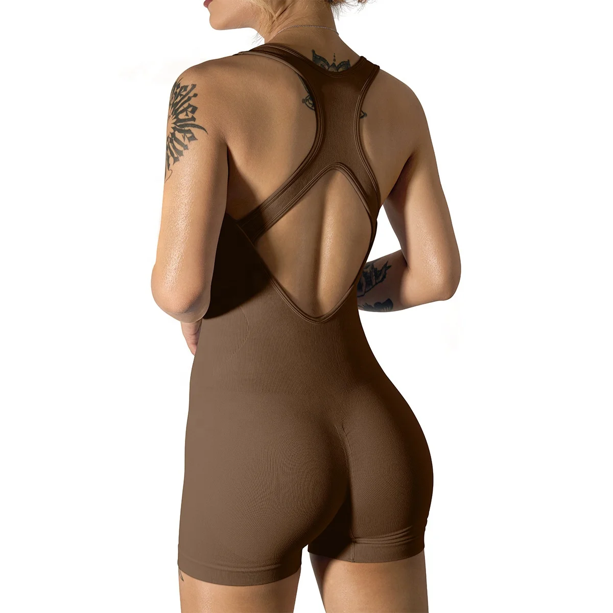 

Women Compression Soft Elastic Quick Dry Lightweight Ribbed Yoga Romper Dance Jumpsuit Summer Outdoor Sports Cycling Yoga Set