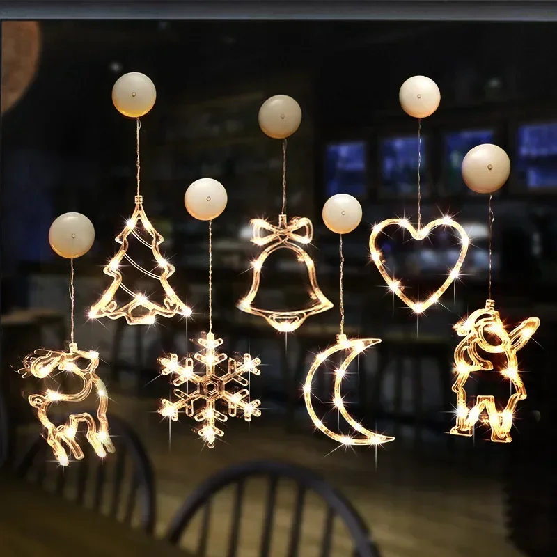 LED Light Snowflake Santa Window Ornaments Decoration for Home Xmas Navidad New Year Christmas Decor Fairy Lamp String Lights 4