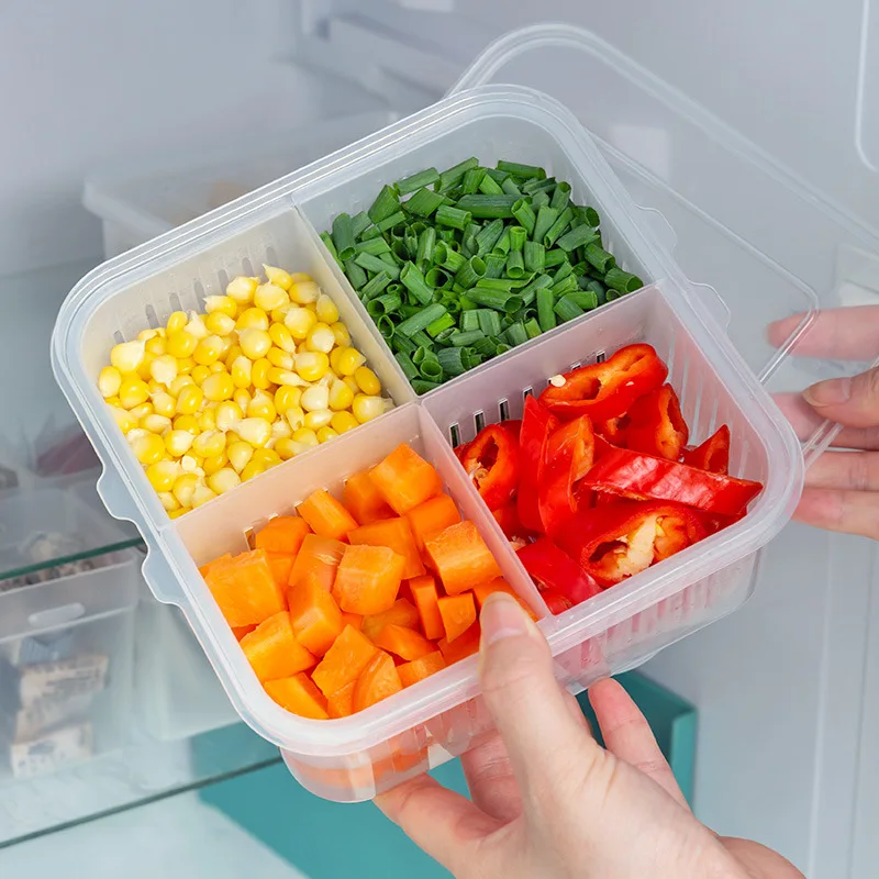 Refrigerator Storage Box Grid Food Container Drain Basket Vegetable Fruit  Storage Box Fridge Organizer Boxes Fresh Keeping Box - AliExpress