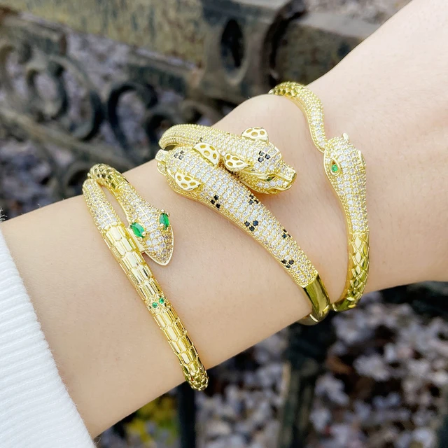  Diamond Zircon Snake Bracelets Gold Open Bangle Cuff