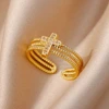 Bagues géométriques de luxe en Zircon pour femmes, en acier inoxydable, couleur or, anneau ouvert, tendance, fête de mariage, bijoux esthétiques, cadeau pour Femme