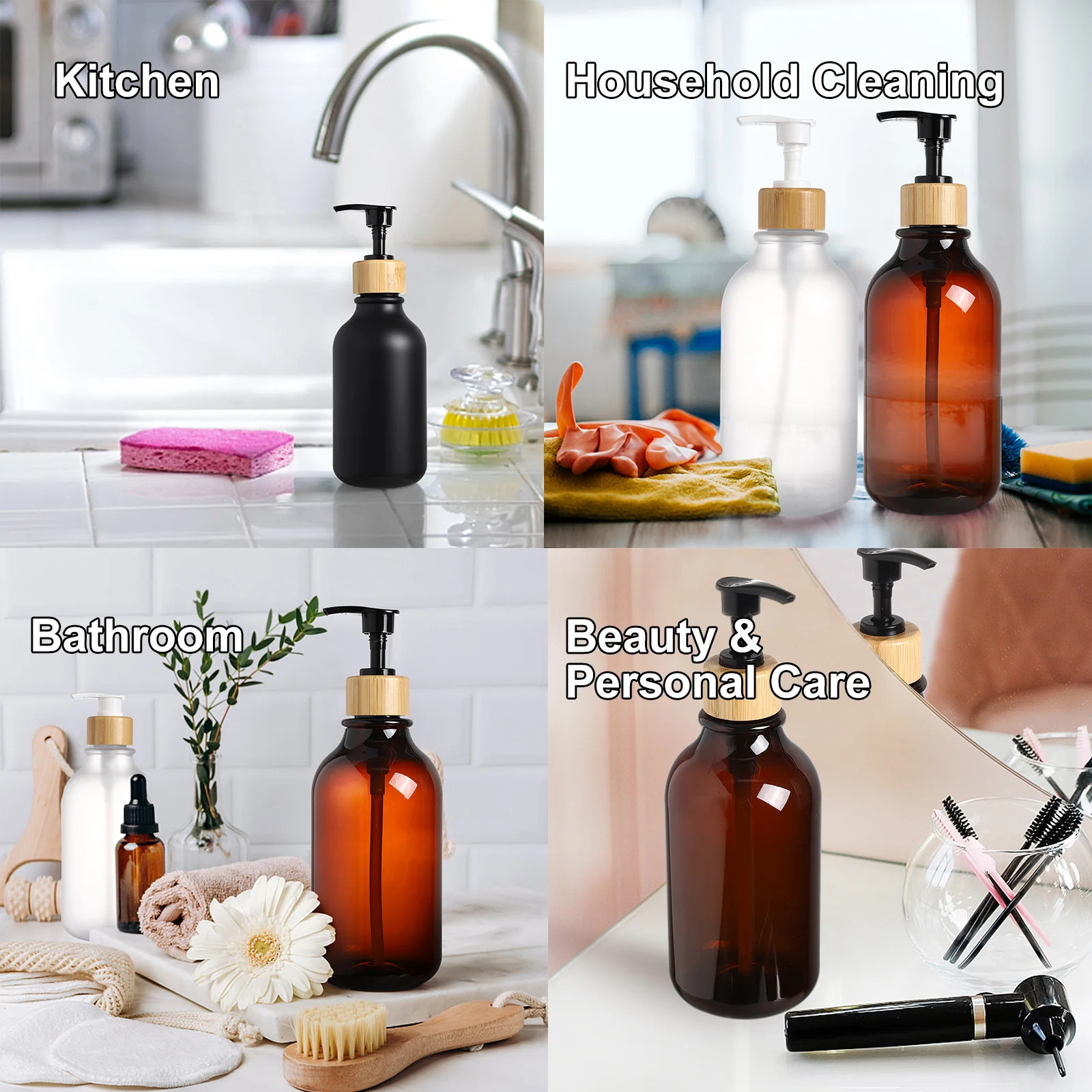 Empty Plastic Pump Bottles Dispenser 16oz/500ml Portable BPA-Free Refillable Containers for Shampoo Liquid Soap Massage Oil