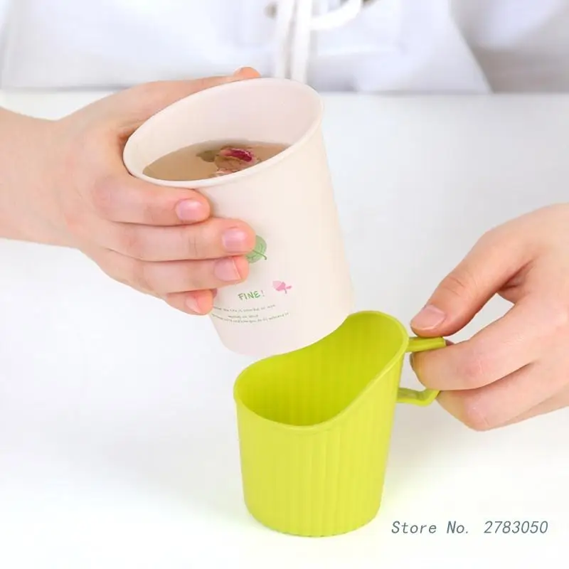 10Pcs/Set Reusable Thickening Cup Holder Handle Design Plastic Disposable Cups Holder Anti-scalding Cup Mugs Sleeve Random Color for Cup Storage Holder