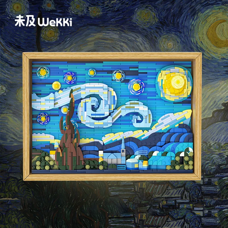 Gobricks Moc Van Gogh The Starry Night Art Prints Mattoni Creative Starry Night Building Blocks Home Decorae Education Toy Gift
