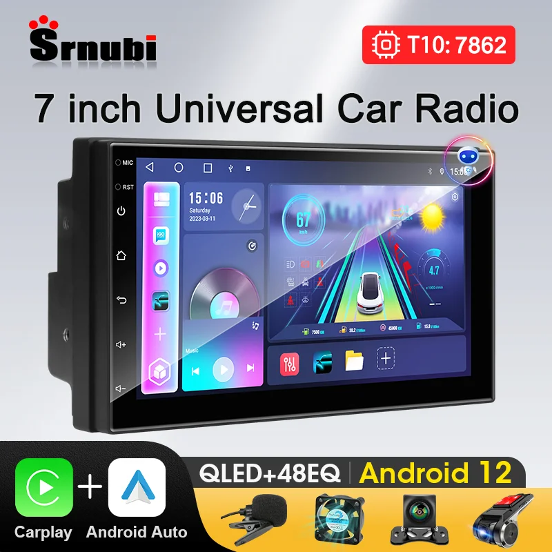 Srnubi 2din Android 12 Carplay Android Auto Radio Multimedia Speler Dvd Gps Universeel 7 Inch Voor Toyota Hyundai Kia Nissan