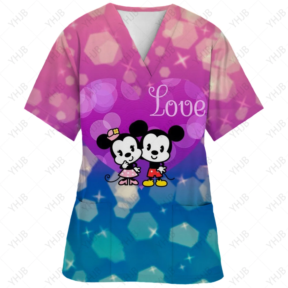 Blusa médica con estampado navideño de Mickey Mouse, talla 5xl, uniforme de manga corta, uniforme de médico y enfermera, blusas de trabajo para centros de revisión para niños