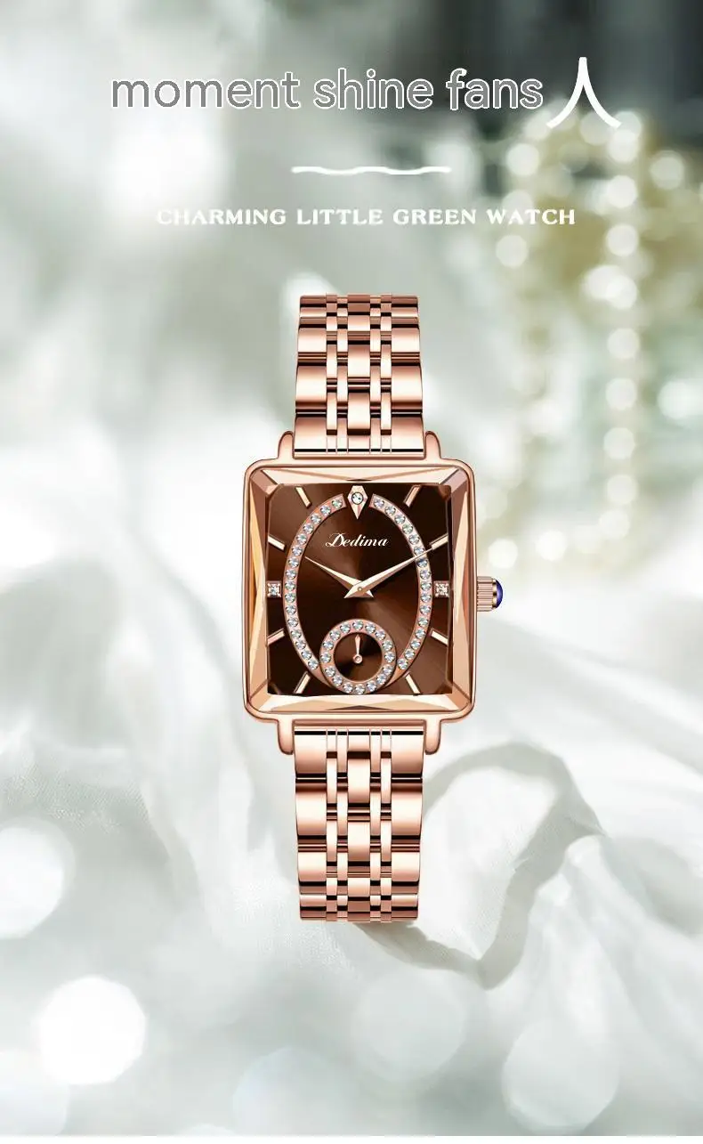 Quadratische Damen-Armbanduhr aus Roségold mit Diamanten, Edelstahl, wasserdicht, Quarz_voghion.com