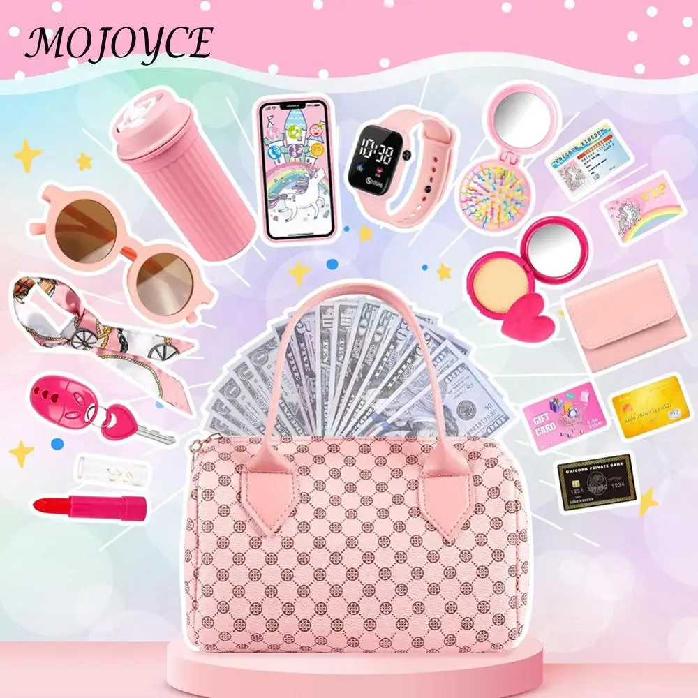 Porte-monnaie de jeu pour petites filles, cadeaux de princesse, ensemble de cartes de crédit/bouteille d'eau/lunettes de soleil, porte-monnaie de maquillage de princesse pour filles