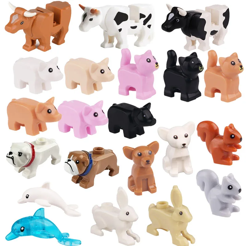MOC-City-Animal-Building-Block-Figures-Hare-Dairy-Cow-Squirrel-Dolphin ...