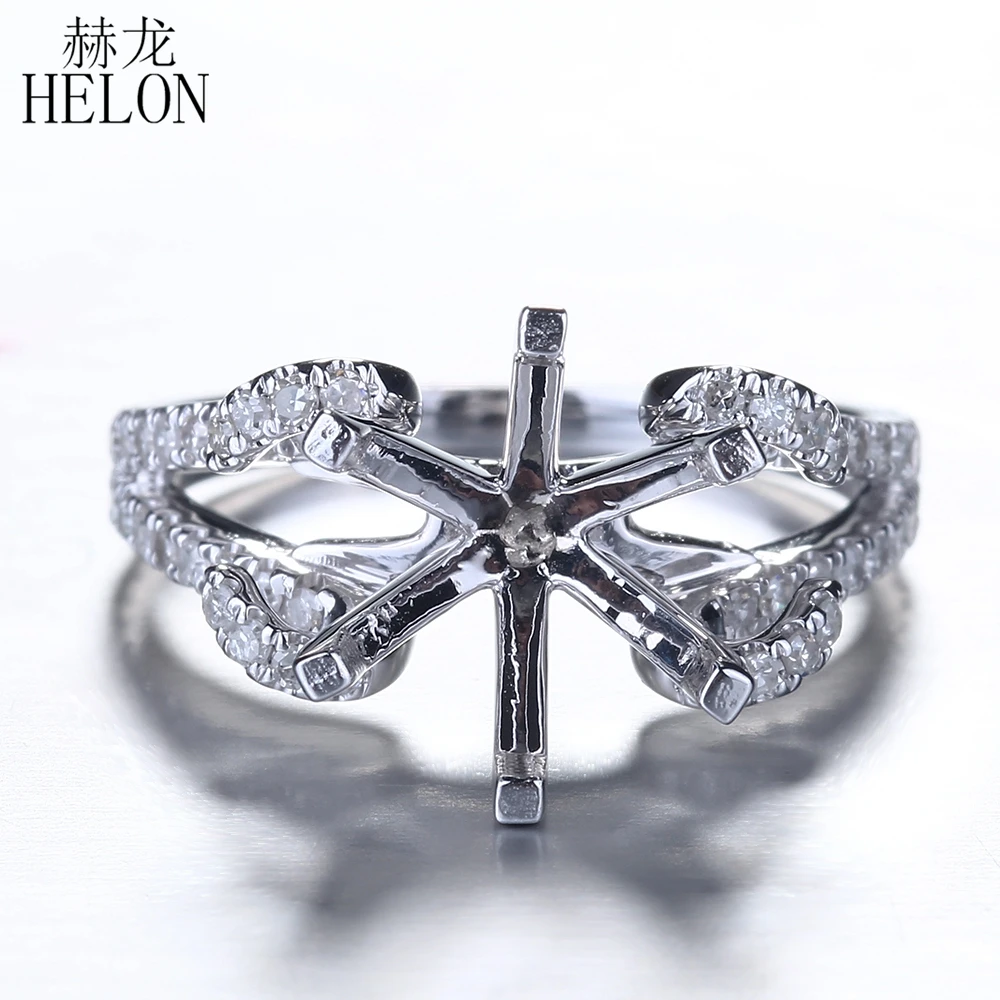 

HELON 9MM Round Cut Semi Mount Ring Solid 14K 10k White Gold Natural Diamonds Engagement Wedding Ring 6 Prong Setting