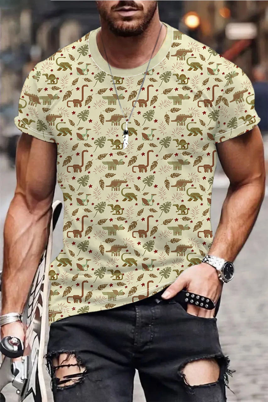 

Футболка мужская с цифровым 3D-принтом динозавра, свободная тенниска с коротким рукавом, модная майка для отдыха в стиле Хай-стрит, с круглым вырезом, на лето