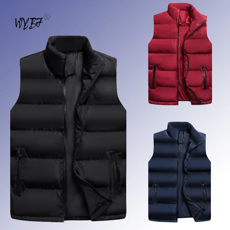 

2024 New Mens Vest Jacket Men Winter Jacket Warm Sleeveless Zipper Coat Autumn Stand-up Collar Male Coat Work Wear